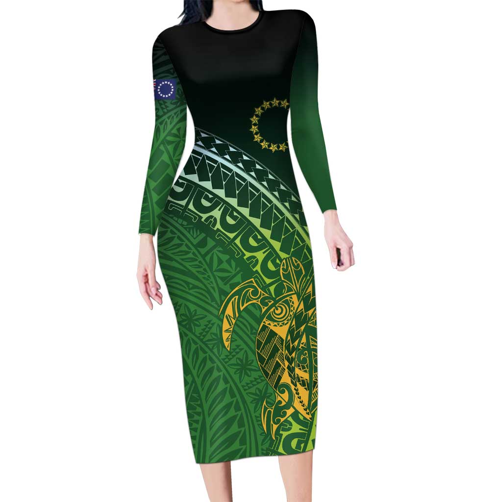 Cook Islands Rugby Kuki Avaiki Long Sleeve Bodycon Dress Tribal Turtle - Aussie Hoodie