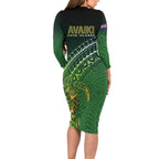 Cook Islands Rugby Kuki Avaiki Long Sleeve Bodycon Dress Tribal Turtle - Aussie Hoodie