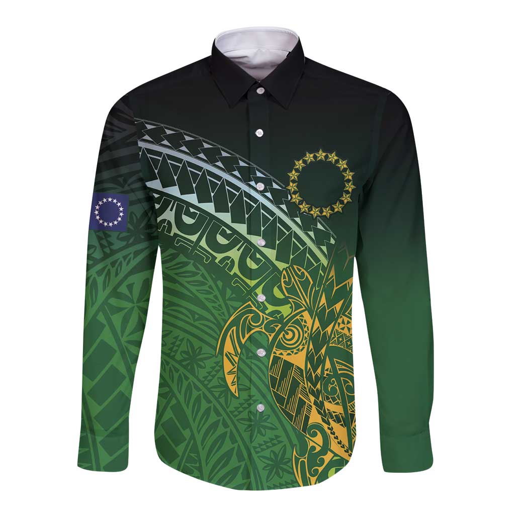 Cook Islands Rugby Kuki Avaiki Long Sleeve Button Shirt Tribal Turtle - Aussie Hoodie