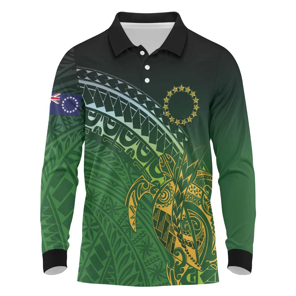 Cook Islands Rugby Kuki Avaiki Long Sleeve Polo Shirt Tribal Turtle - Aussie Hoodie