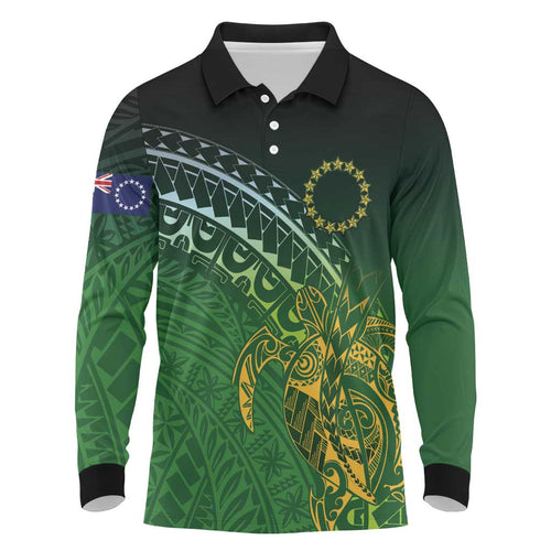 Cook Islands Rugby Kuki Avaiki Long Sleeve Polo Shirt Tribal Turtle - Aussie Hoodie