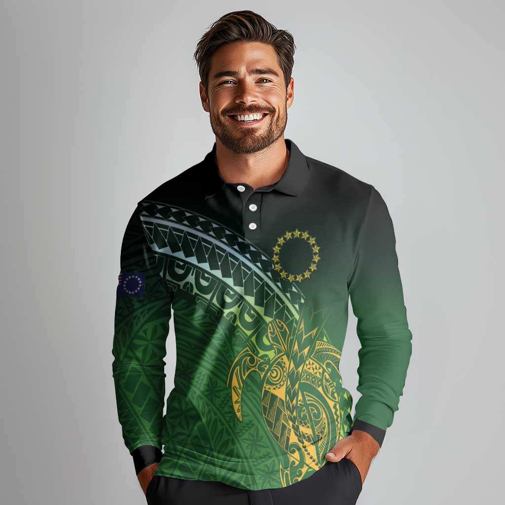 Cook Islands Rugby Kuki Avaiki Long Sleeve Polo Shirt Tribal Turtle - Aussie Hoodie