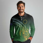 Cook Islands Rugby Kuki Avaiki Long Sleeve Polo Shirt Tribal Turtle - Aussie Hoodie