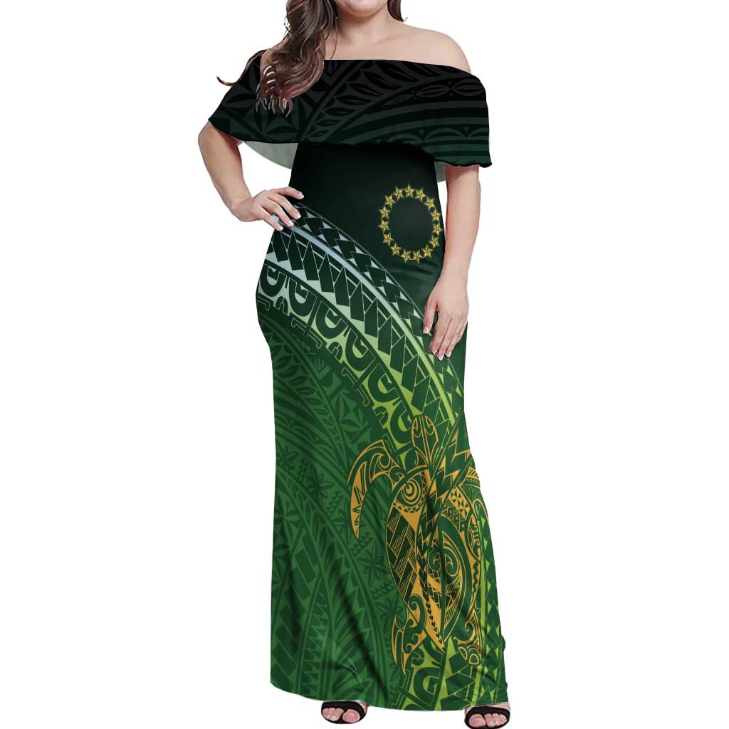 Cook Islands Rugby Kuki Avaiki Off Shoulder Maxi Dress Tribal Turtle - Aussie Hoodie