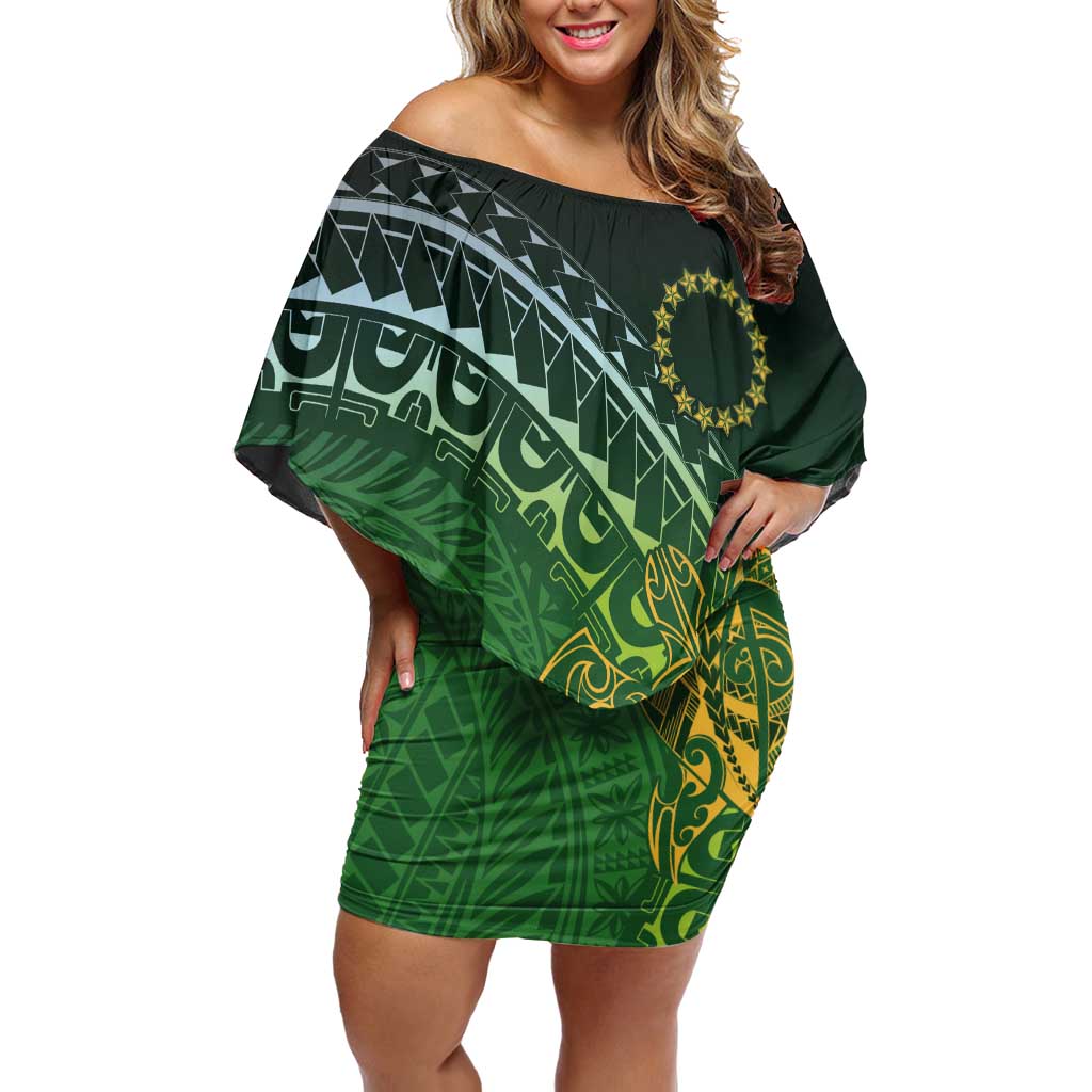 Cook Islands Rugby Kuki Avaiki Off Shoulder Short Dress Tribal Turtle - Aussie Hoodie