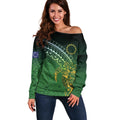 Cook Islands Rugby Kuki Avaiki Off Shoulder Sweater Tribal Turtle - Aussie Hoodie