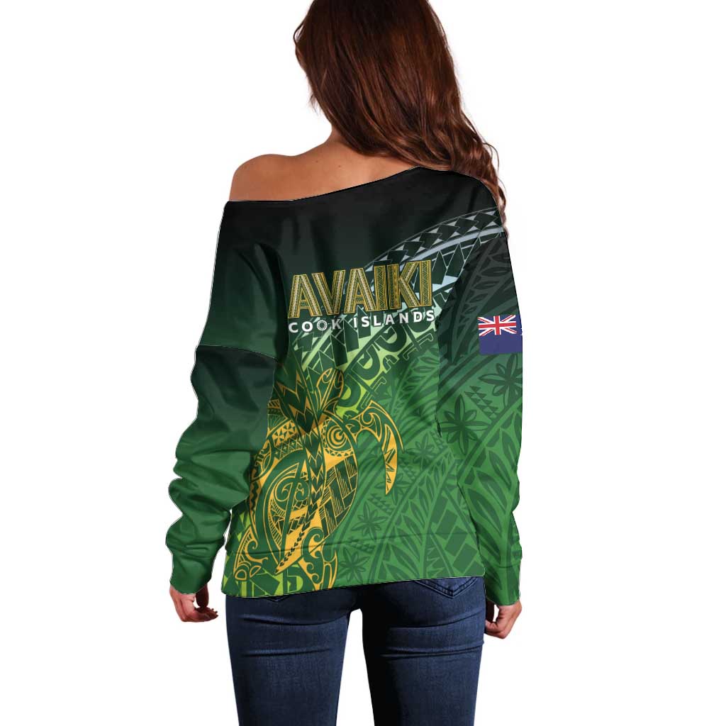Cook Islands Rugby Kuki Avaiki Off Shoulder Sweater Tribal Turtle - Aussie Hoodie