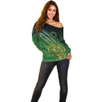 Cook Islands Rugby Kuki Avaiki Off Shoulder Sweater Tribal Turtle - Aussie Hoodie