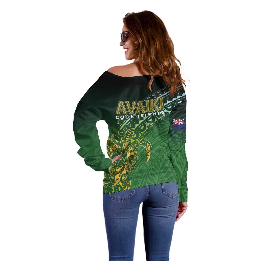 Cook Islands Rugby Kuki Avaiki Off Shoulder Sweater Tribal Turtle - Aussie Hoodie
