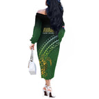 Cook Islands Rugby Kuki Avaiki Off The Shoulder Long Sleeve Dress Tribal Turtle - Aussie Hoodie