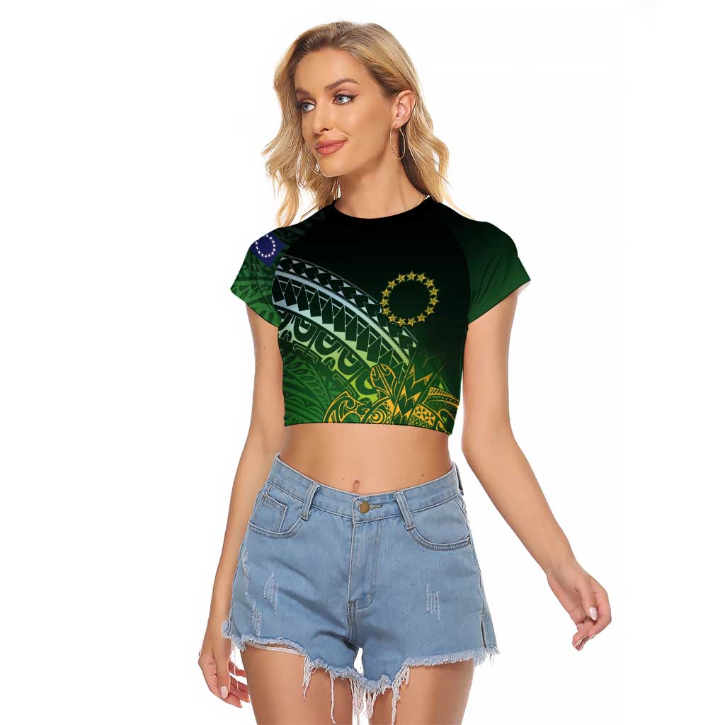 Cook Islands Rugby Kuki Avaiki Raglan Cropped T Shirt Tribal Turtle - Aussie Hoodie