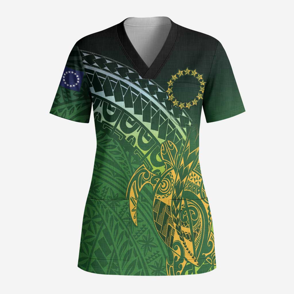 Cook Islands Rugby Kuki Avaiki Scrub Top Tribal Turtle - Aussie Hoodie
