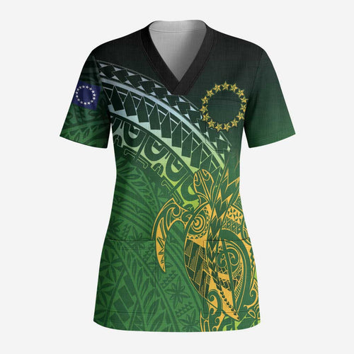 Cook Islands Rugby Kuki Avaiki Scrub Top Tribal Turtle - Aussie Hoodie