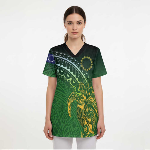 Cook Islands Rugby Kuki Avaiki Scrub Top Tribal Turtle - Aussie Hoodie
