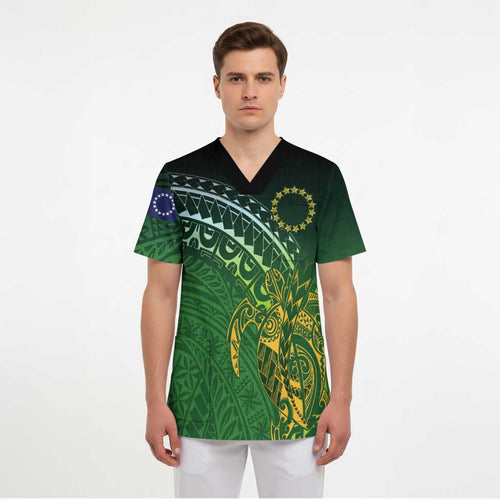 Cook Islands Rugby Kuki Avaiki Scrub Top Tribal Turtle - Aussie Hoodie
