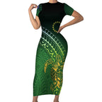 Cook Islands Rugby Kuki Avaiki Short Sleeve Bodycon Dress Tribal Turtle - Aussie Hoodie