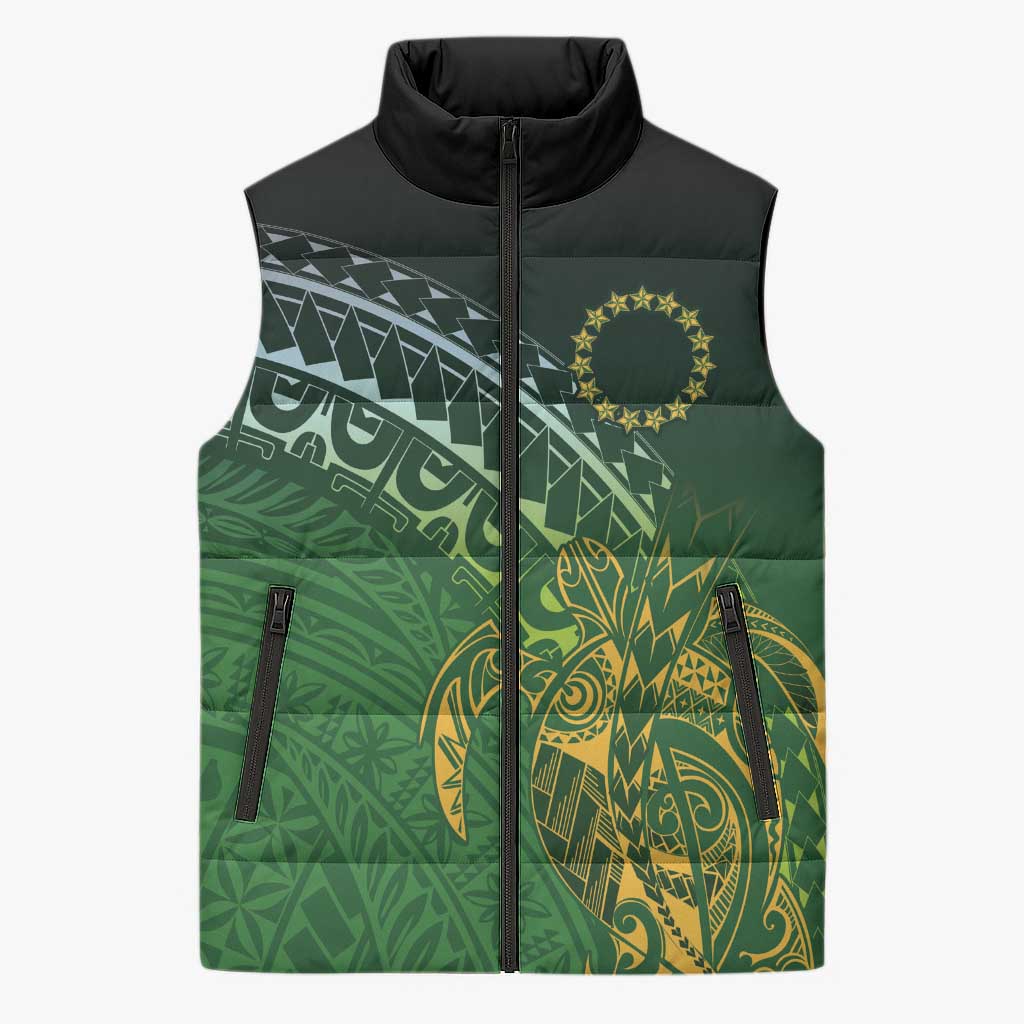 Cook Islands Rugby Kuki Avaiki Sleeveless Puffer Jacket Tribal Turtle - Aussie Hoodie