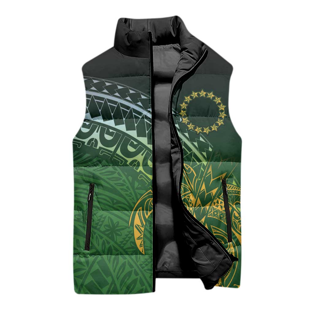 Cook Islands Rugby Kuki Avaiki Sleeveless Puffer Jacket Tribal Turtle - Aussie Hoodie