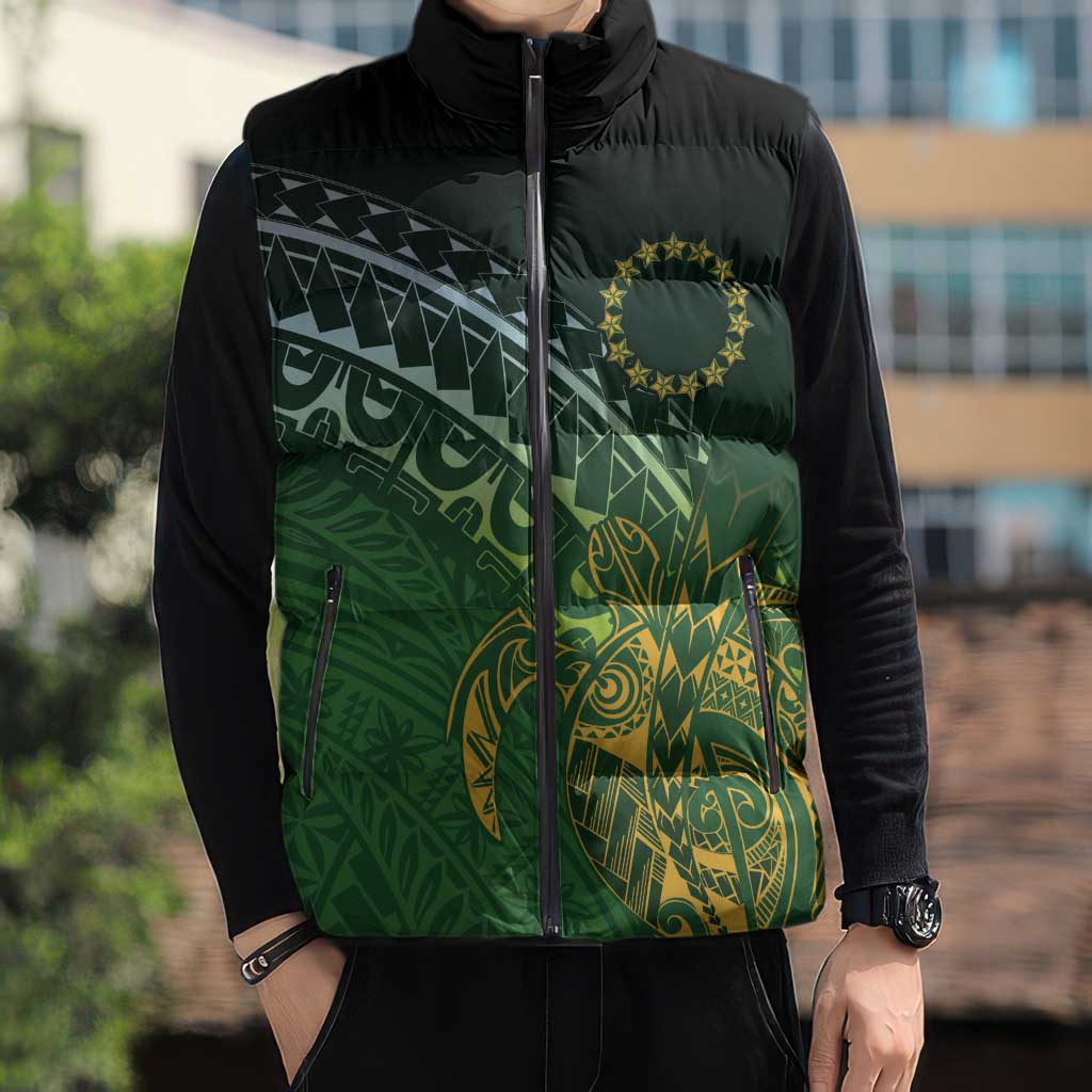 Cook Islands Rugby Kuki Avaiki Sleeveless Puffer Jacket Tribal Turtle - Aussie Hoodie
