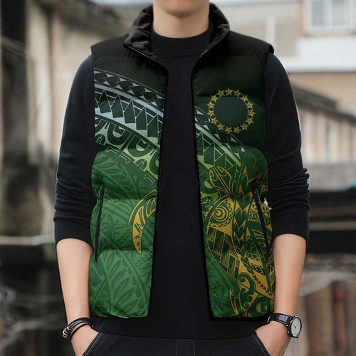 Cook Islands Rugby Kuki Avaiki Sleeveless Puffer Jacket Tribal Turtle - Aussie Hoodie