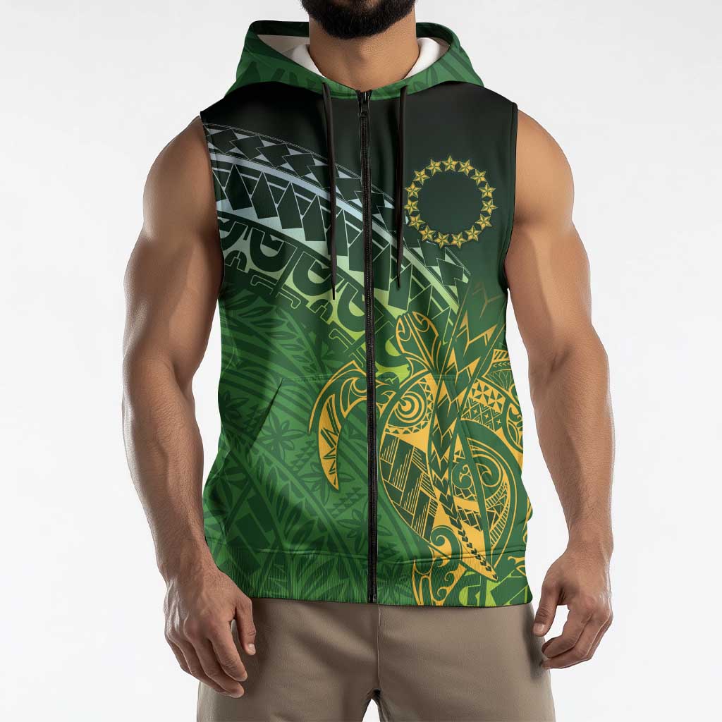 Cook Islands Rugby Kuki Avaiki Sleeveless Zip Hoodie Tribal Turtle - Aussie Hoodie