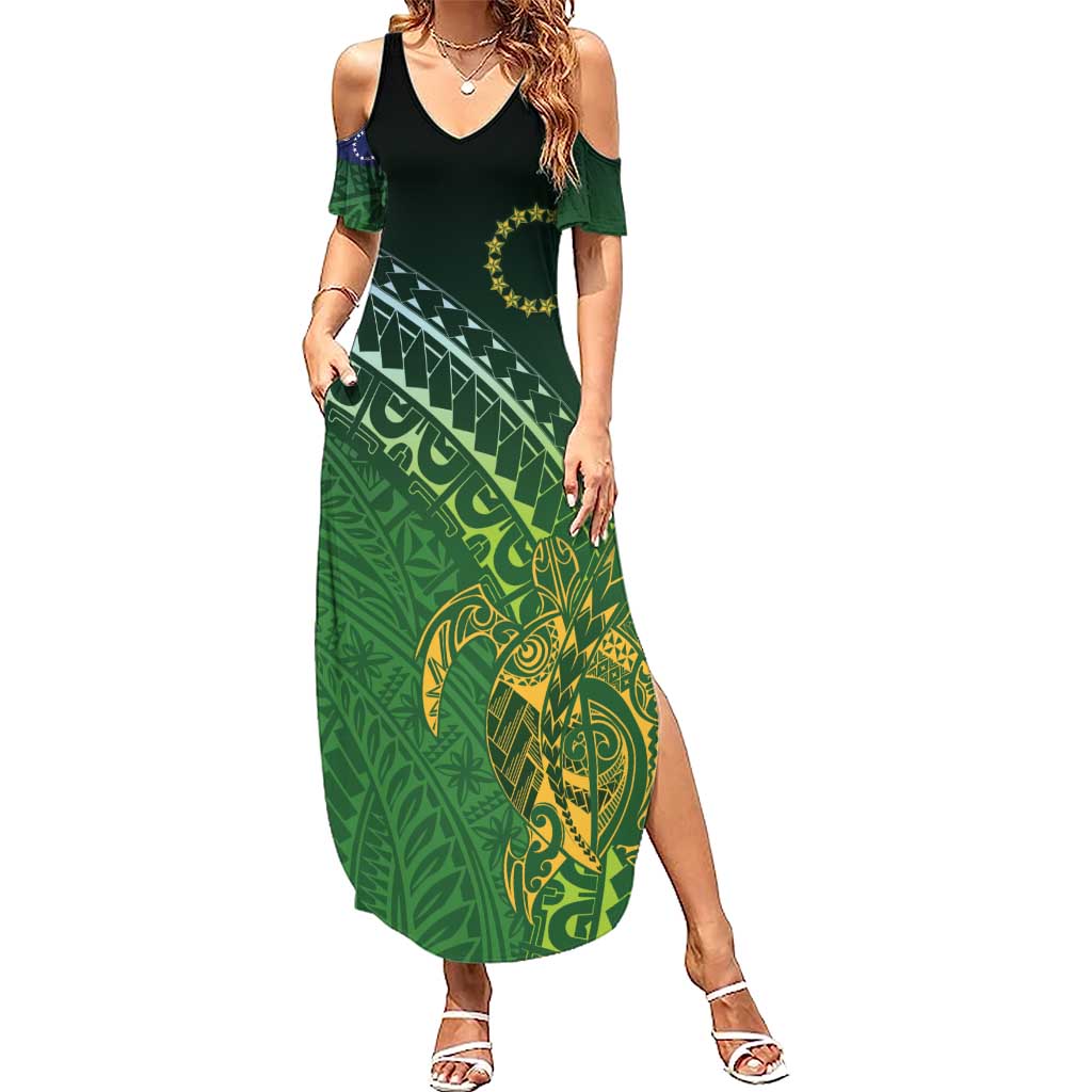 Cook Islands Rugby Kuki Avaiki Summer Maxi Dress Tribal Turtle - Aussie Hoodie