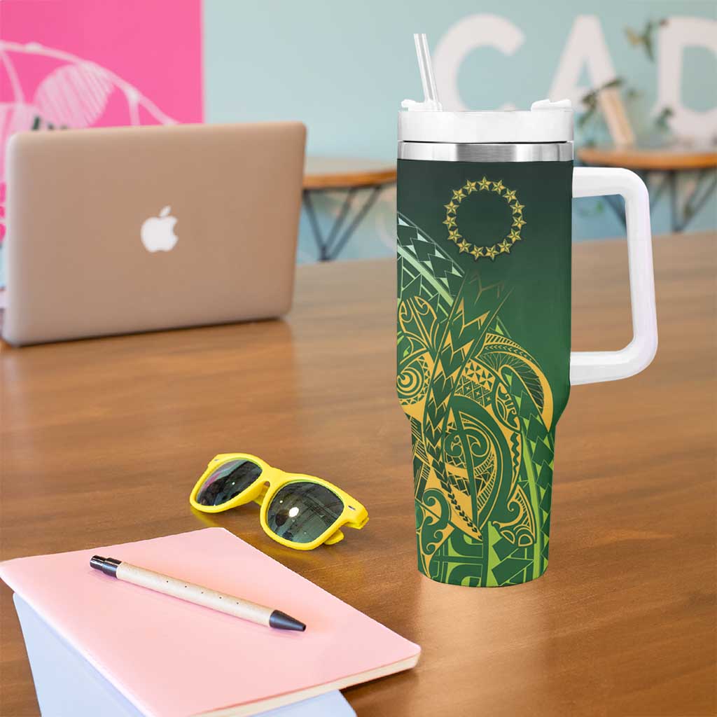 Cook Islands Rugby Kuki Avaiki Tumbler With Handle Tribal Turtle - Aussie Hoodie