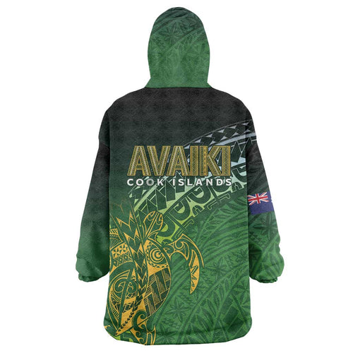 Cook Islands Rugby Kuki Avaiki Wearable Blanket Hoodie Tribal Turtle - Aussie Hoodie