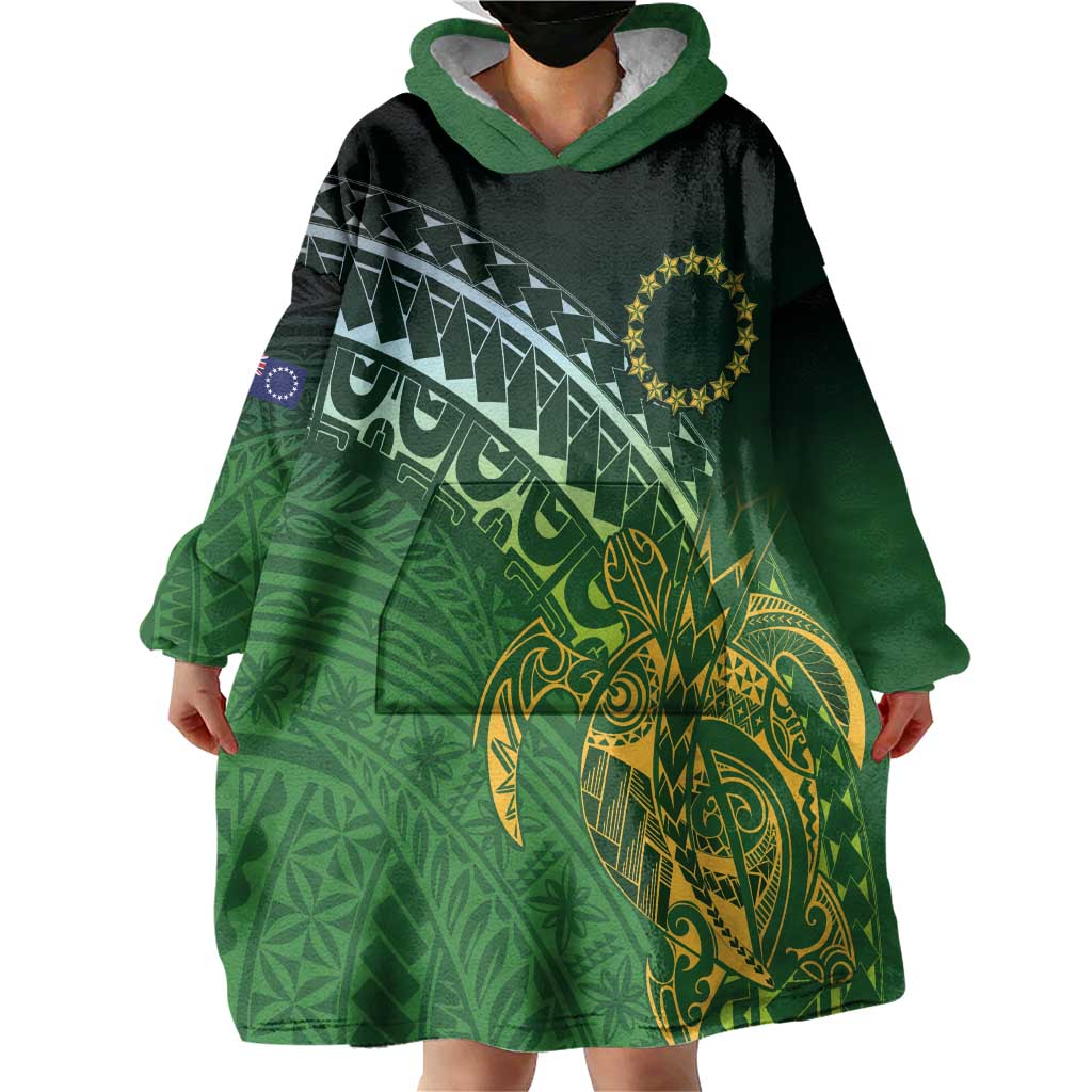 Cook Islands Rugby Kuki Avaiki Wearable Blanket Hoodie Tribal Turtle - Aussie Hoodie