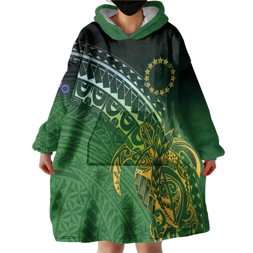 Cook Islands Rugby Kuki Avaiki Wearable Blanket Hoodie Tribal Turtle - Aussie Hoodie