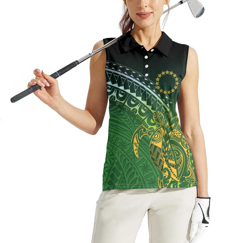 Cook Islands Rugby Kuki Avaiki Women Sleeveless Polo Shirt Tribal Turtle - Aussie Hoodie