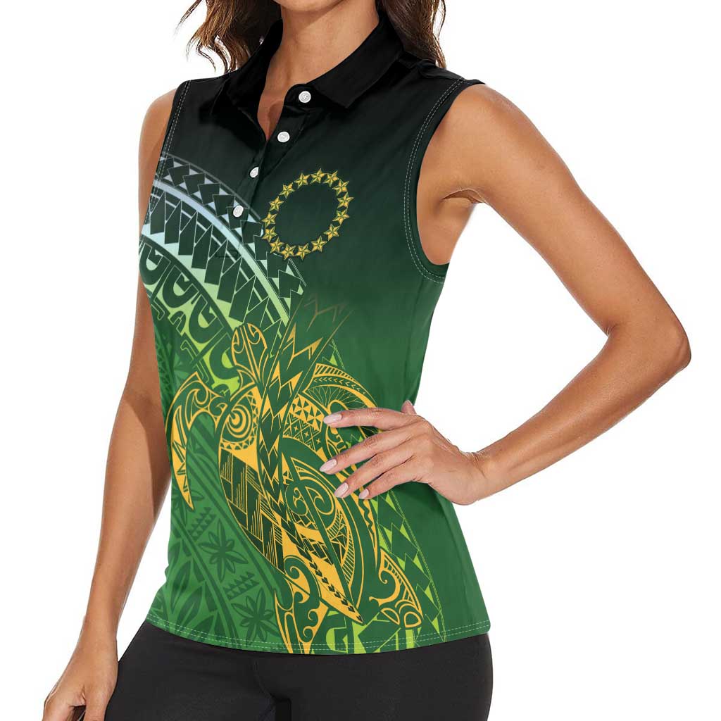 Cook Islands Rugby Kuki Avaiki Women Sleeveless Polo Shirt Tribal Turtle - Aussie Hoodie