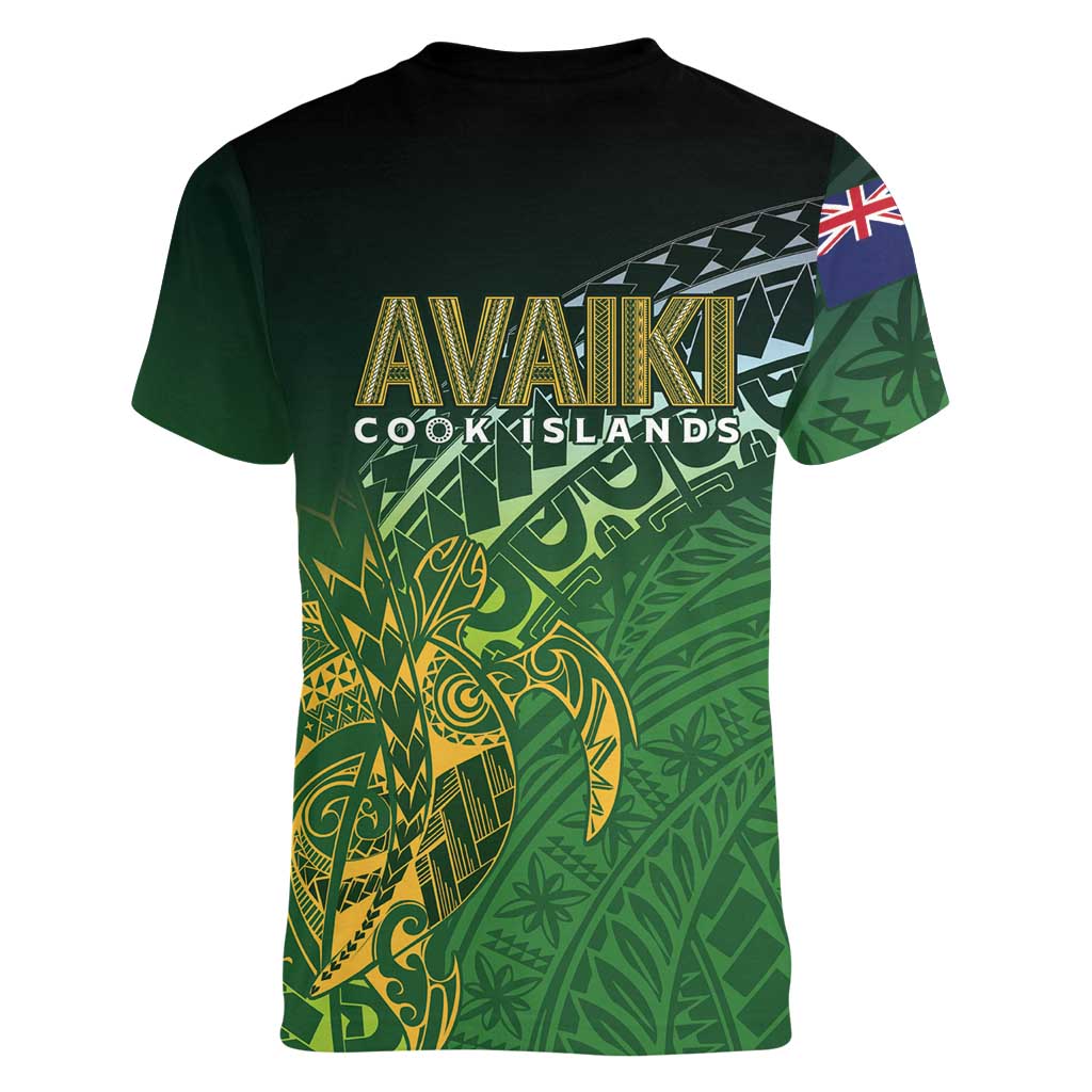 Cook Islands Rugby Kuki Avaiki Women V-Neck T-Shirt Tribal Turtle - Aussie Hoodie