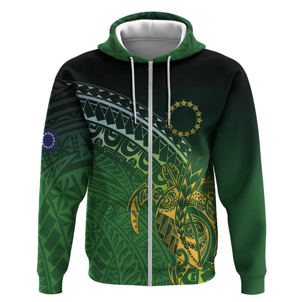 Cook Islands Rugby Kuki Avaiki Zip Hoodie Tribal Turtle - Aussie Hoodie