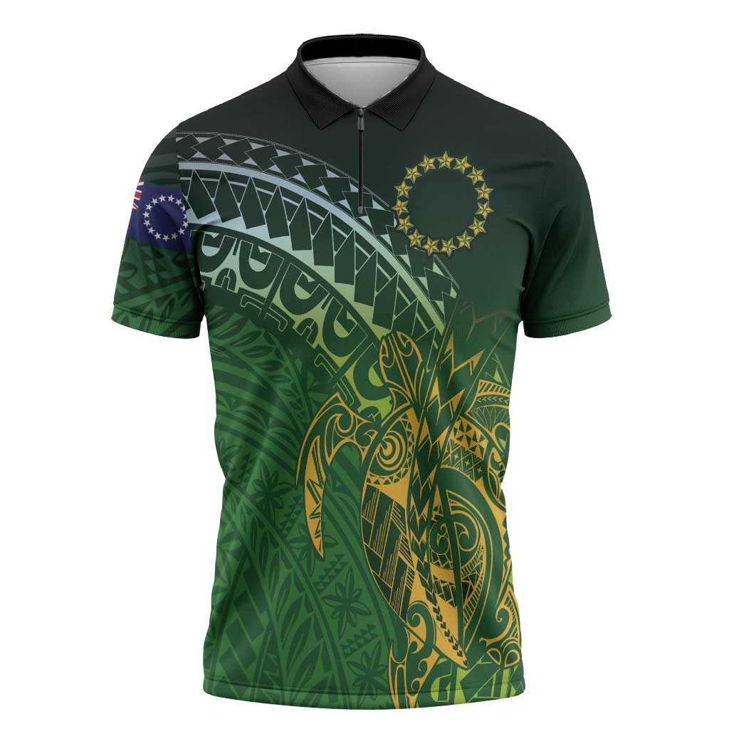 Cook Islands Rugby Kuki Avaiki Zipper Polo Shirt Tribal Turtle - Aussie Hoodie