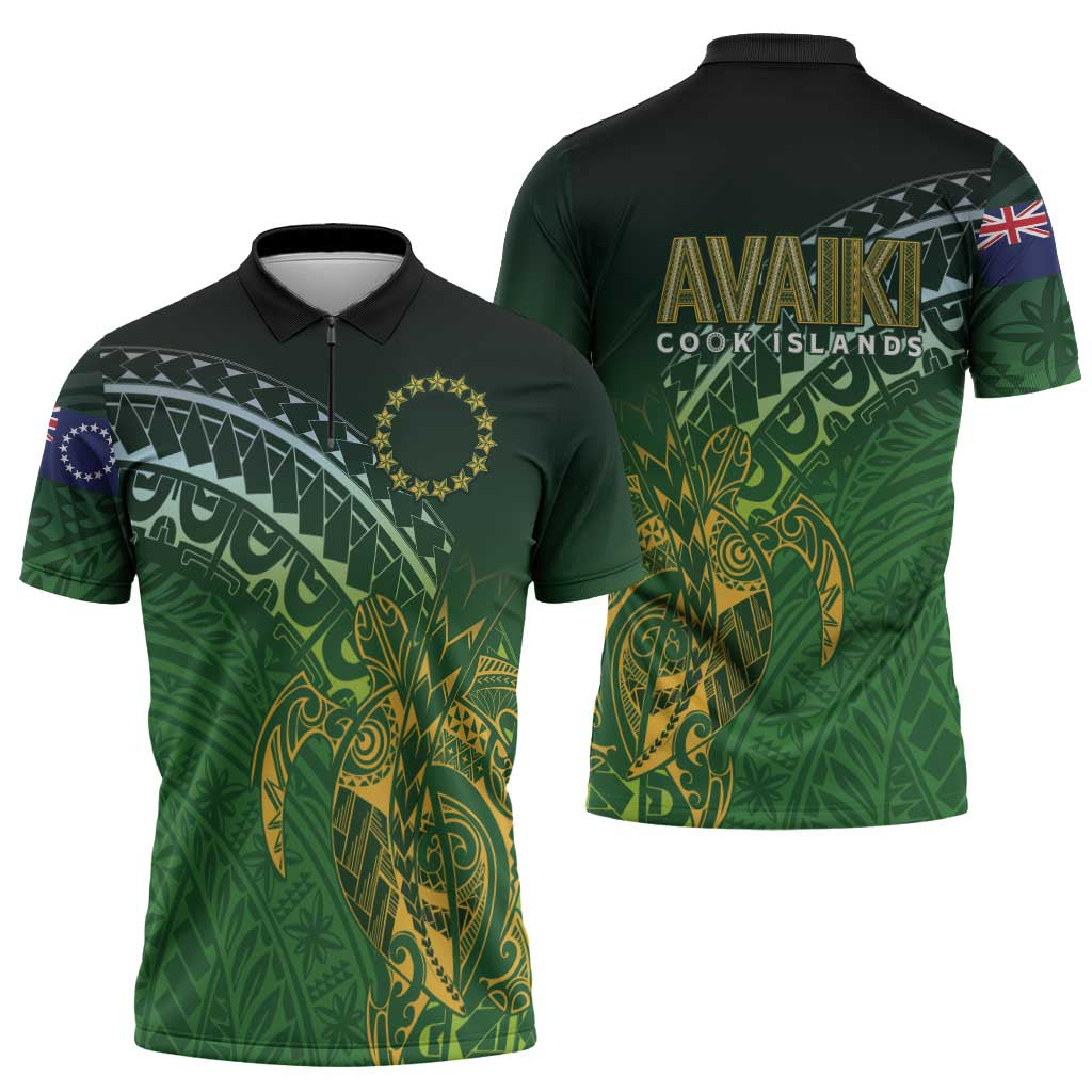 Cook Islands Rugby Kuki Avaiki Zipper Polo Shirt Tribal Turtle - Aussie Hoodie