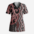 Maori Taniko Patterns Scrub Top Brown Patiki Motifs Mix Whakairo Ngaru - Aussie Hoodie
