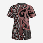Maori Taniko Patterns Scrub Top Brown Patiki Motifs Mix Whakairo Ngaru - Aussie Hoodie