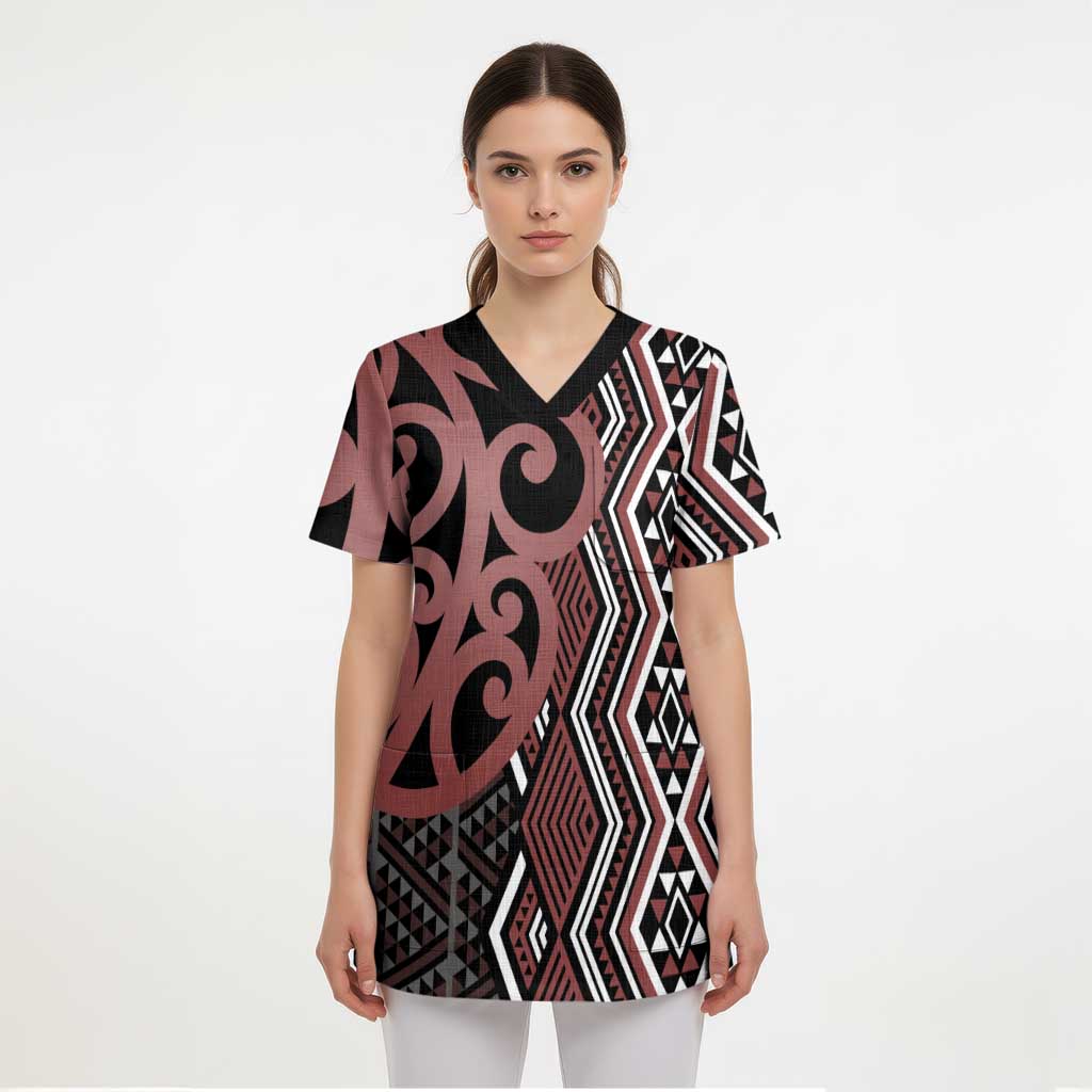 Maori Taniko Patterns Scrub Top Brown Patiki Motifs Mix Whakairo Ngaru - Aussie Hoodie