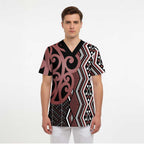 Maori Taniko Patterns Scrub Top Brown Patiki Motifs Mix Whakairo Ngaru - Aussie Hoodie