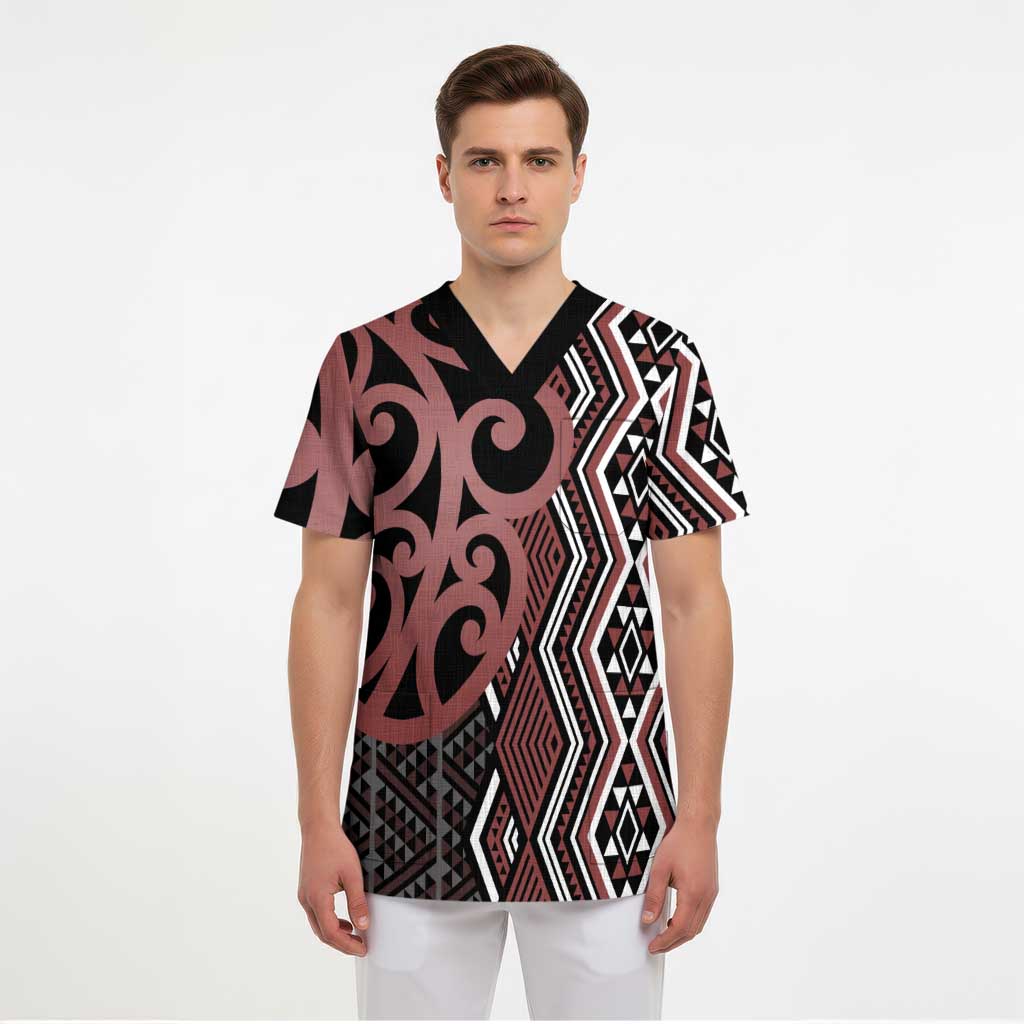 Maori Taniko Patterns Scrub Top Brown Patiki Motifs Mix Whakairo Ngaru - Aussie Hoodie