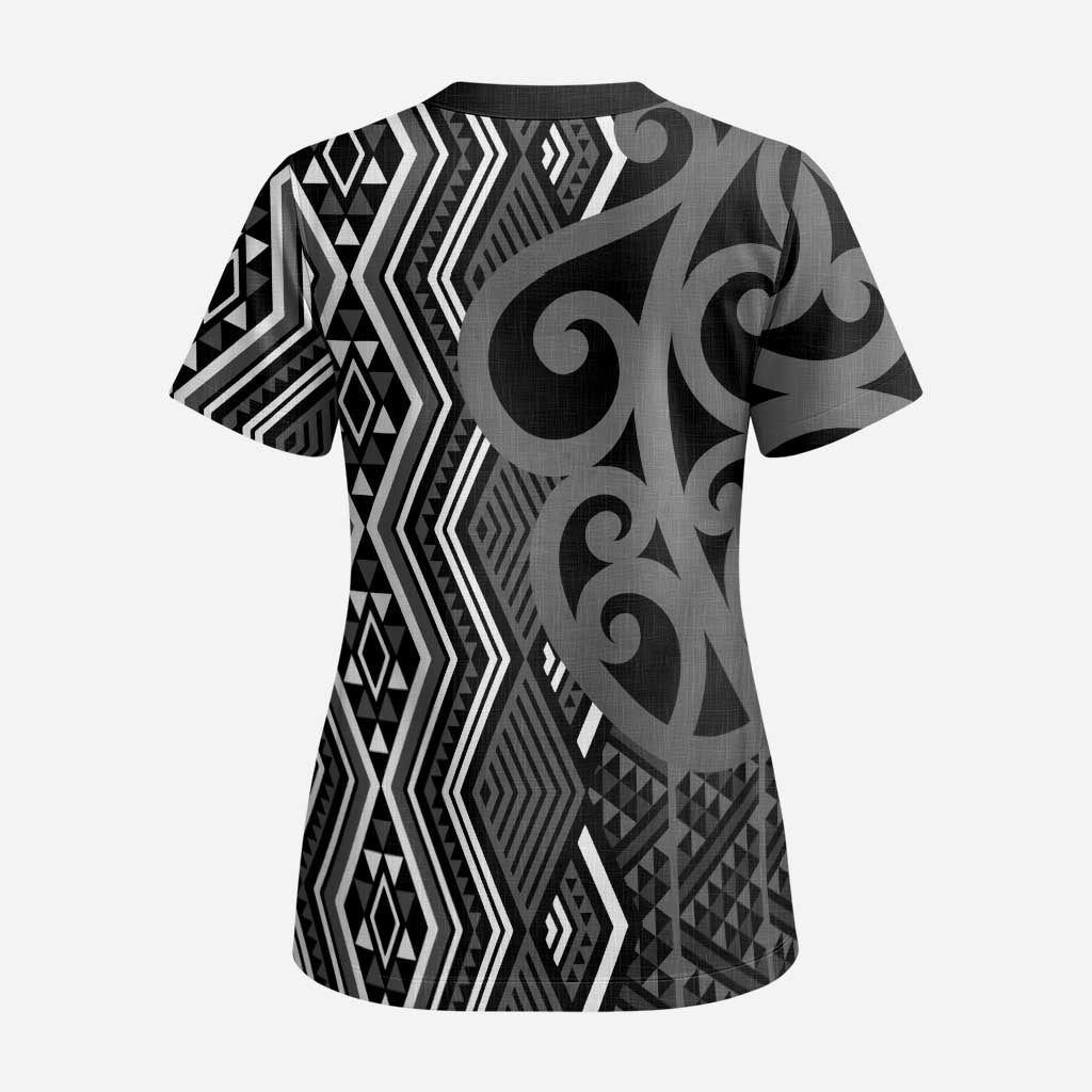 Maori Taniko Patterns Scrub Top Black Patiki Motifs Mix Whakairo Ngaru - Aussie Hoodie