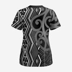 Maori Taniko Patterns Scrub Top Black Patiki Motifs Mix Whakairo Ngaru - Aussie Hoodie