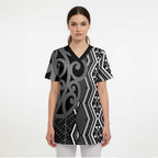 Maori Taniko Patterns Scrub Top Black Patiki Motifs Mix Whakairo Ngaru - Aussie Hoodie