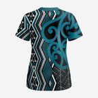 Maori Taniko Patterns Scrub Top Azure Patiki Motifs Mix Whakairo Ngaru - Aussie Hoodie