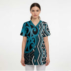 Maori Taniko Patterns Scrub Top Azure Patiki Motifs Mix Whakairo Ngaru - Aussie Hoodie