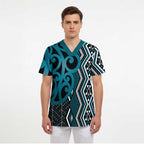 Maori Taniko Patterns Scrub Top Azure Patiki Motifs Mix Whakairo Ngaru - Aussie Hoodie