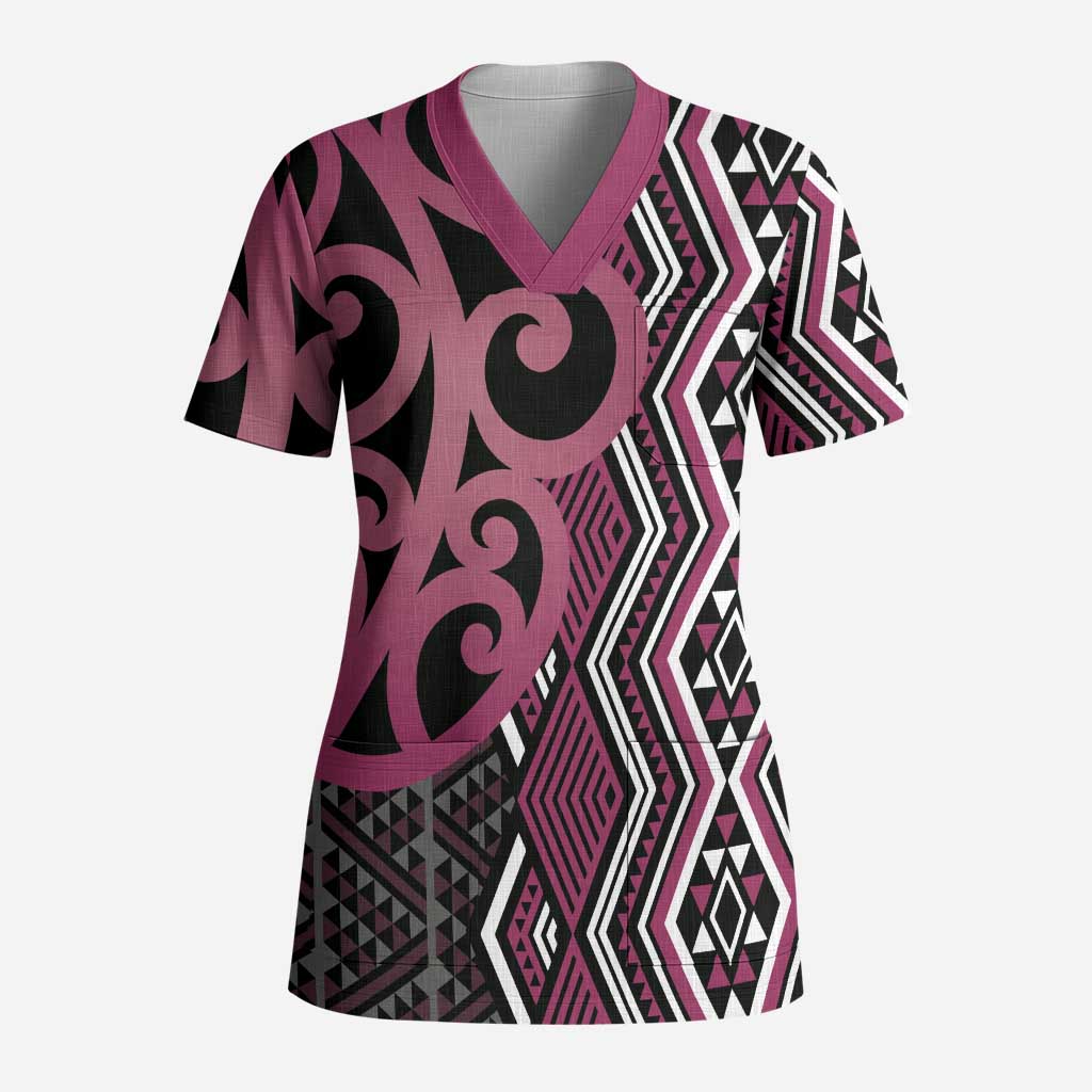 Maori Taniko Patterns Scrub Top Pink Patiki Motifs Mix Whakairo Ngaru - Aussie Hoodie