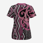 Maori Taniko Patterns Scrub Top Pink Patiki Motifs Mix Whakairo Ngaru - Aussie Hoodie