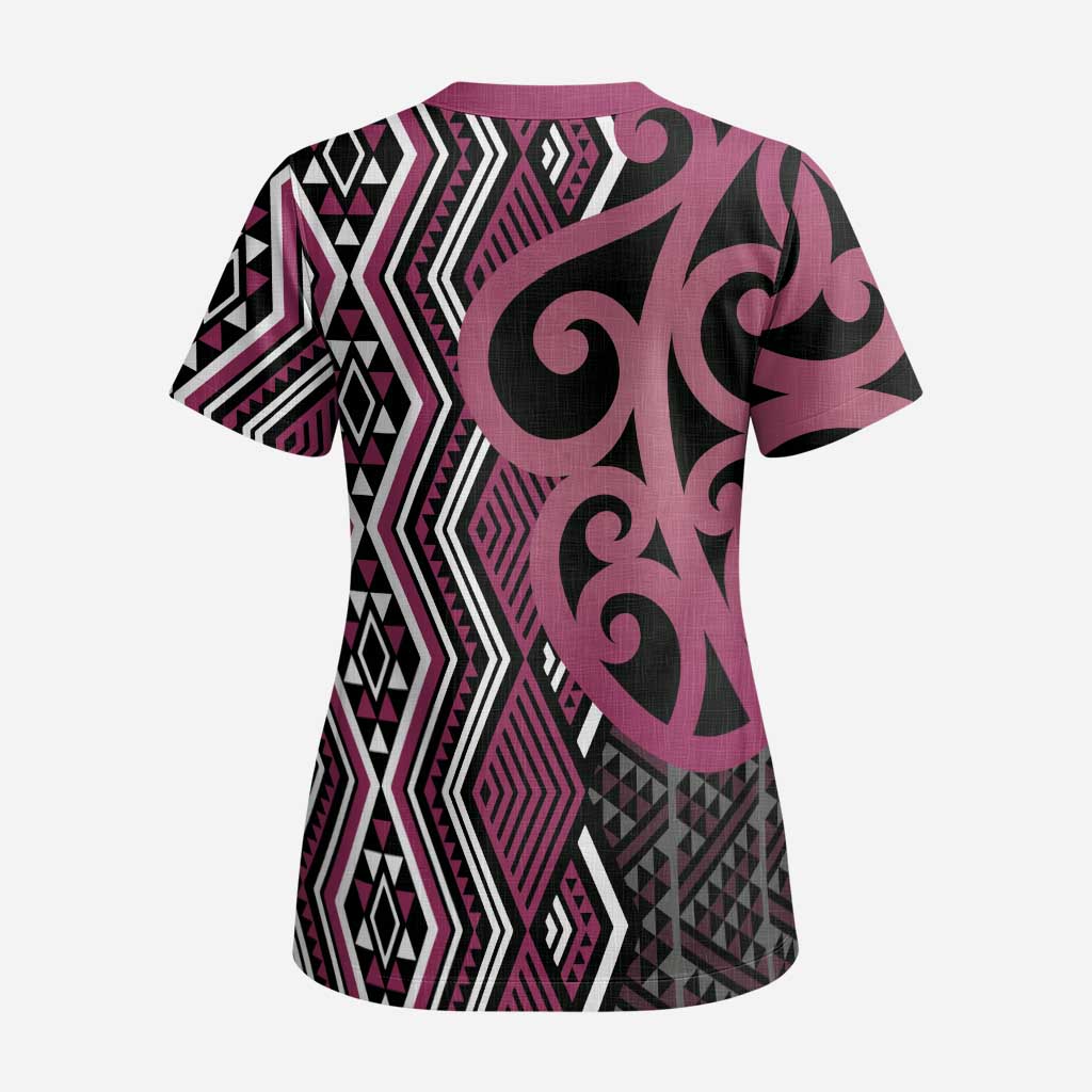 Maori Taniko Patterns Scrub Top Pink Patiki Motifs Mix Whakairo Ngaru - Aussie Hoodie